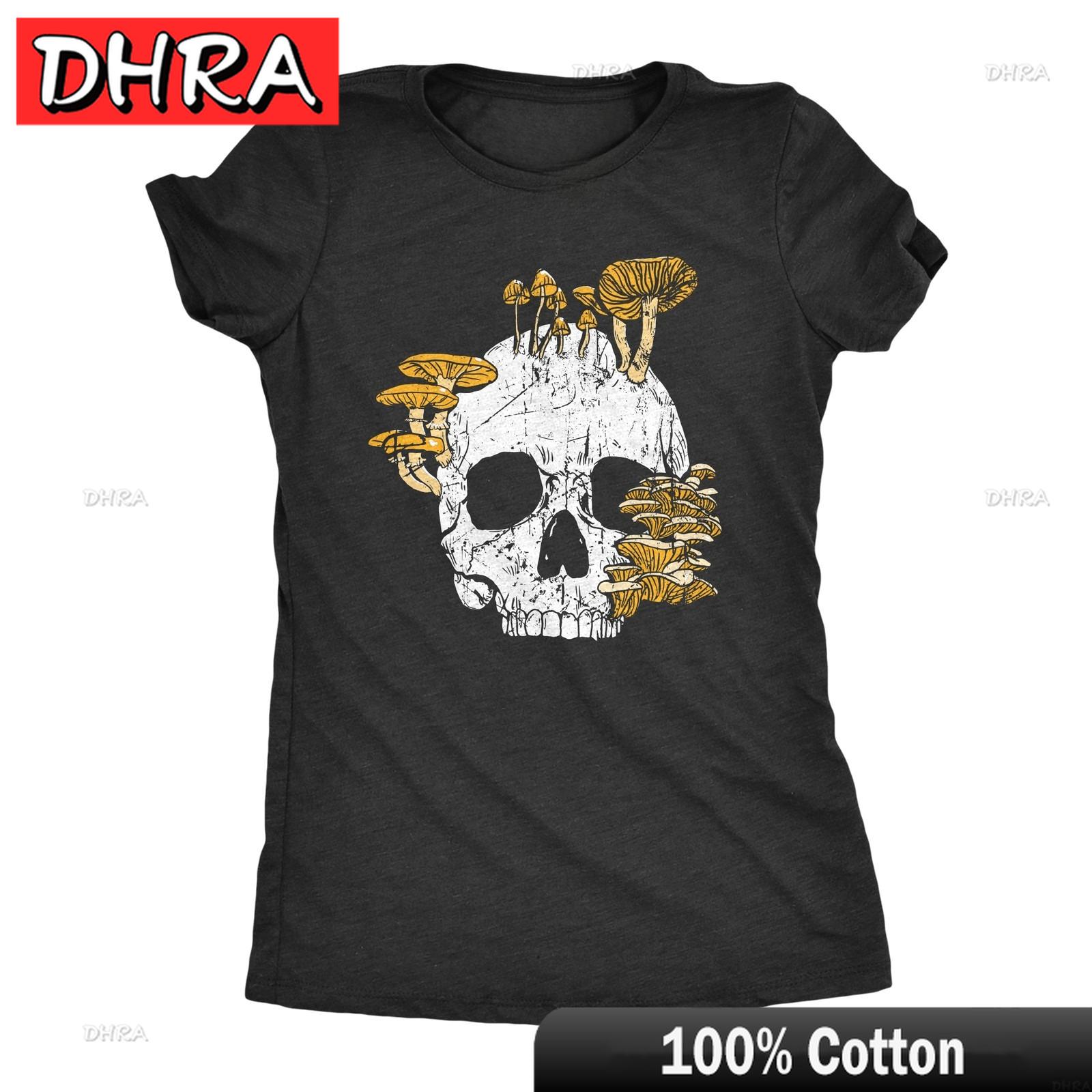 

Womens Mushroom Skull T Shirt Fuuny Cool Dead Decaying Skeleton Shrooms Tee for Vintage Streetwear Cotton Tee Casual Top Unisex S