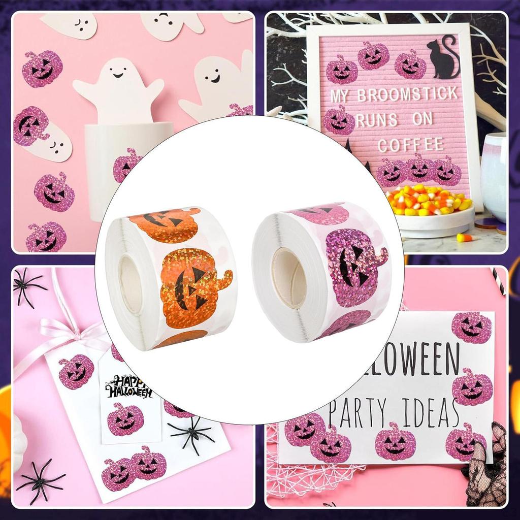 500 Pieces Halloween Pumpkin Stickers Decals Roll Sealing for Holiday Party Decorations