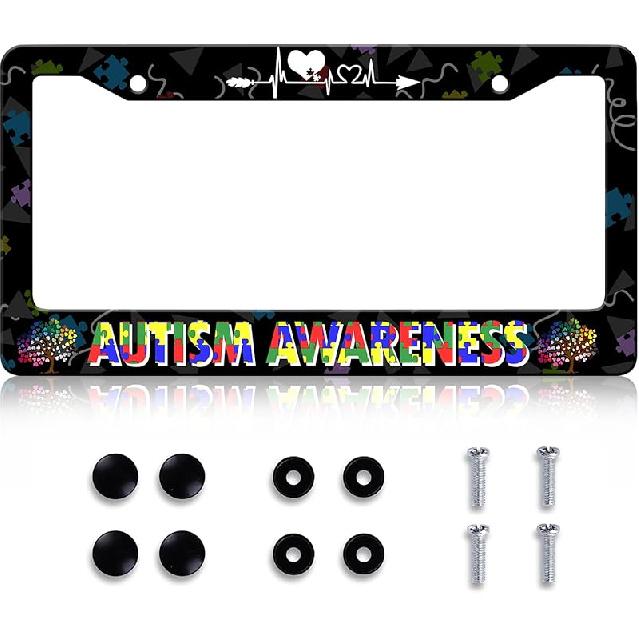 Black Leopard Print License Plate Frame - Leopard Personalise License Plate Holder, Rust-Proof Stainless Steel Waterproof Car Decorative Tag Frames