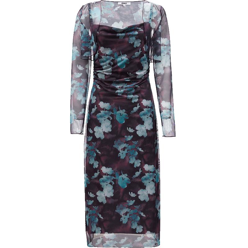 

ONLY 2025 Spring Elegant Printed Long Sleeve Midi Dress M
