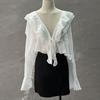 French V-Neck Ruffle Chiffon Blouse - Women's Summer Sun Protection Cardigan
