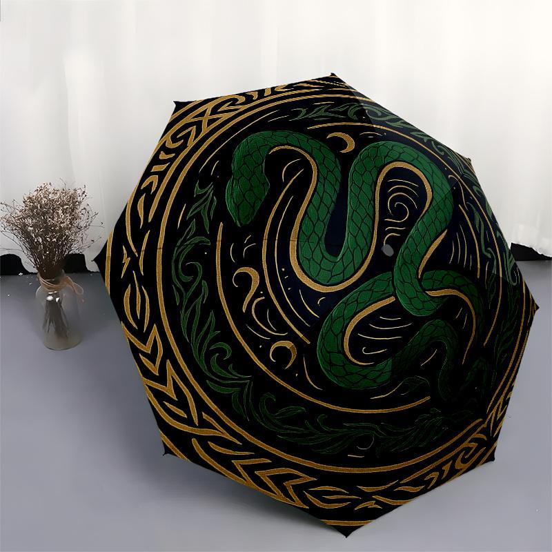 Green Serpent Circle Rug: Unique Decorative Mat with Intricate DesignUmbrella, Portable 3-Fold Compact Umbrella for Men & Women Gift