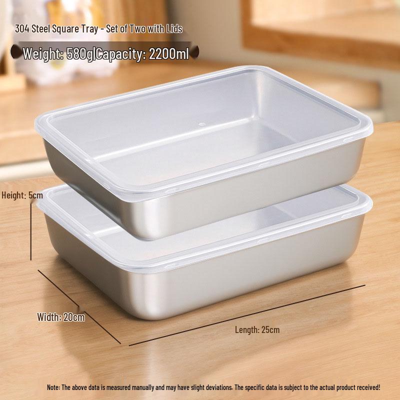 Food Grade 304 Stainless Steel Square Prep Dish with Lid