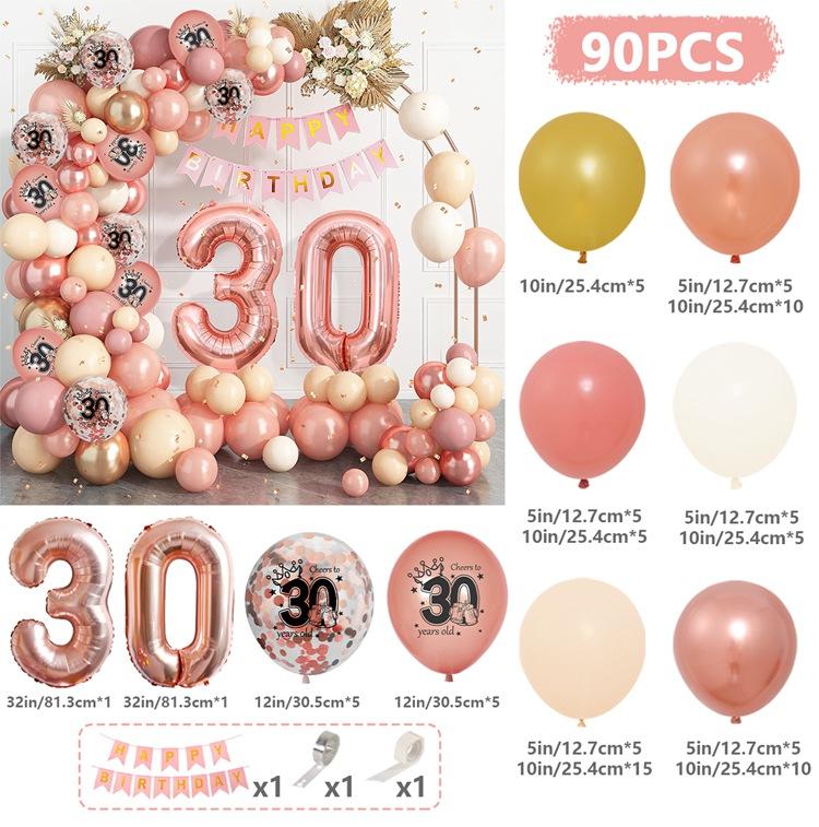 Rose Gold Birthday Party Balloon Garland Arch Kit with Birthday Banner 18 30 40 50 Birthday Party  Decoration Birthday Balloon