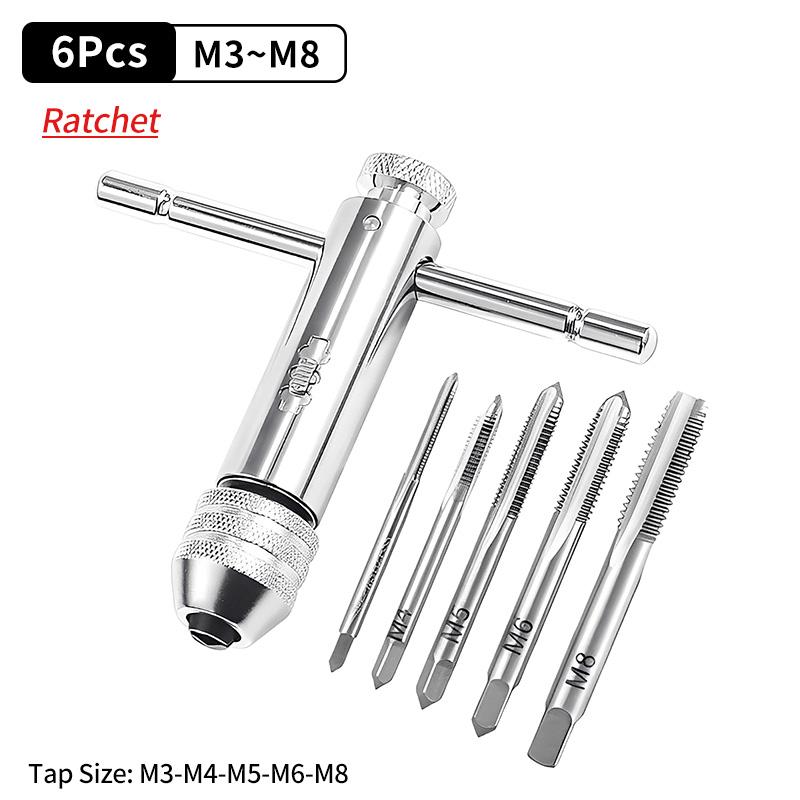 Adjustable M3-M12 T-Handle Ratchet Tap Holder Wrench Tap Wrench Drill Set Hand Tapping Tools Screw Thread Tap Drill Bit