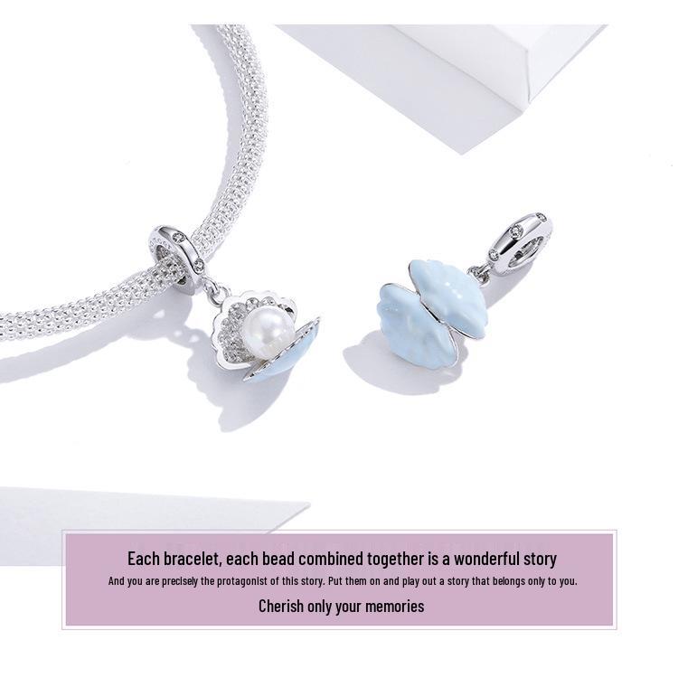 Yinziyun S925 Sterling Silver Pearl Oyster Pendant Bracelet, Fashion Inlaid Pearl DIY String BSC242