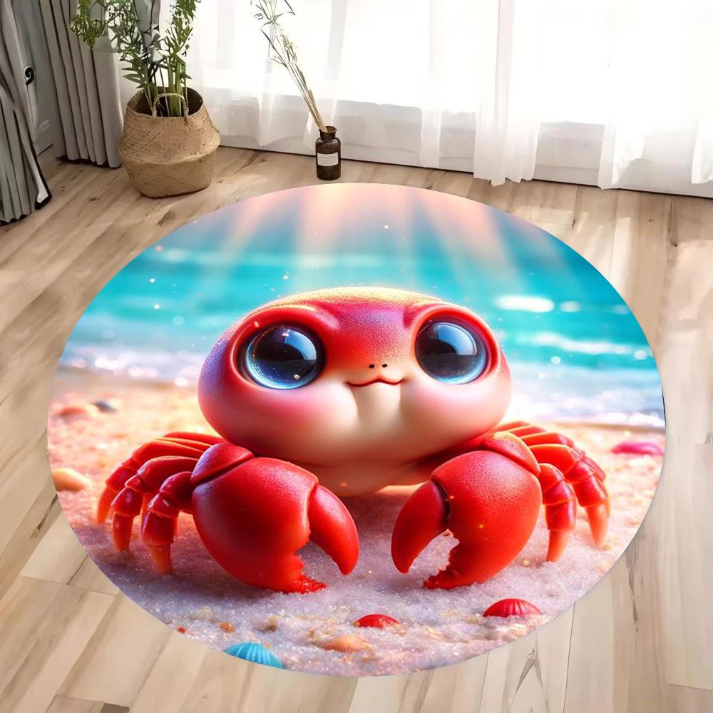 Cartoon Love Crab Circular Carpet Room Floor Mat Anti Slip Living Room Carpet Washable Carpet Home Decoration Mat