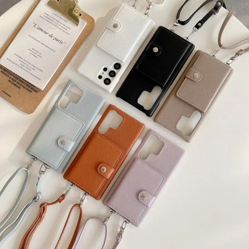 Leather Crossbody Phone Case for Samsung Galaxy S23 FE S24 Ultra S22 S21 Plus A55 A15 A25 A35 A14 A24 A34 A54 Wallet Card Holder
