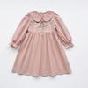 Autumn 2026 Floral Embroidered Girls' Princess Dress with Lace Doll Collar and Long Sleeves