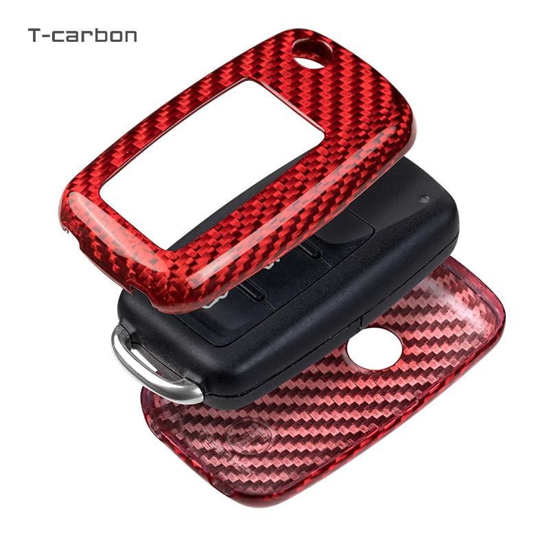 T-Carbon Carbon Fiber Car Key Case Cover Fit For Vw Volkswagen Mk5 Mk6 Floding Key Smart Start Protect Car Key Auto Parts