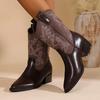 2025Nuovo Stile Stivali Western da Cowboy da Donna Slip-on Tacco Spesso Stivaletti Lunghi da Cavaliere Stile Retrò Scarpe Femminili Autunno Inverno