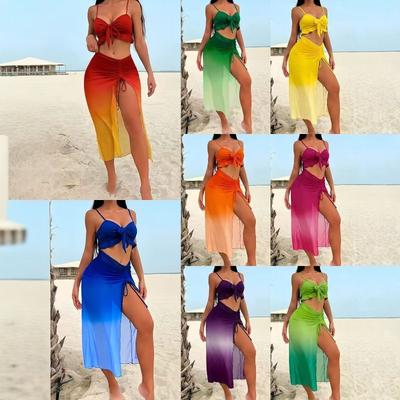 2026 New Split Three-piece Conservative Bikini Skirt Mesh Sexy European and American Swimsuit