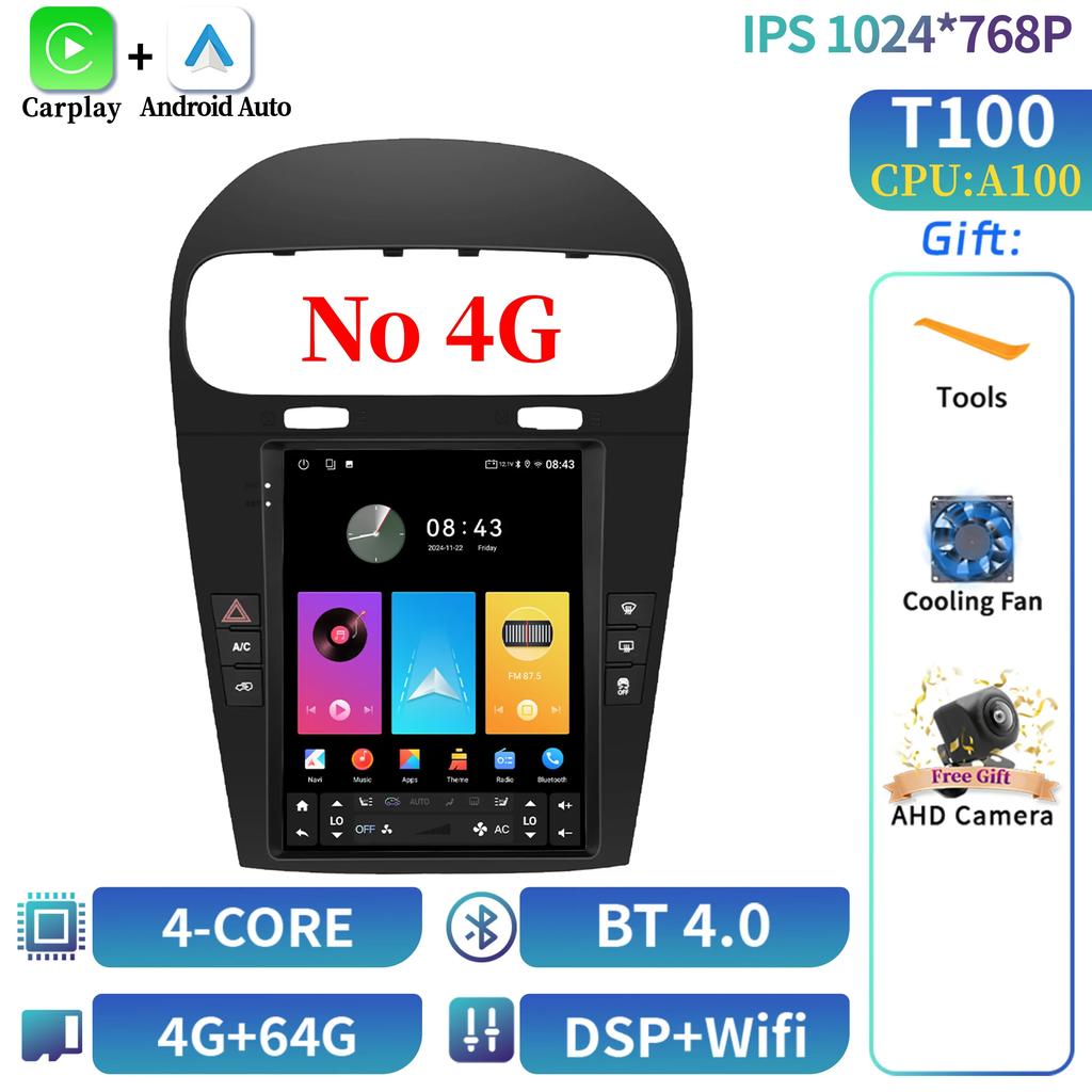 9.7" Car Radio Multimedia Carplay Video GPS For Dodge Journey Fiat Freemont 2012-2014 Android 14 Stereo Navigation Player Screen