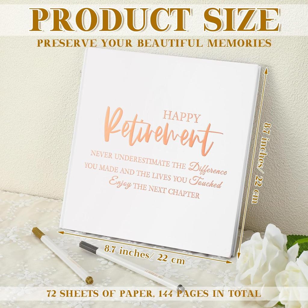 Retirement Guest Book with 2 Markers 8.7'' Square Hardcover Blank Guest Book Happy Retirement Party Supplies Retirement Gifts for Women Men Party