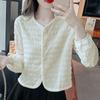New Style Stitched V-neck Button Fashion Solid Color Versatile Casual Long-sleeved Top