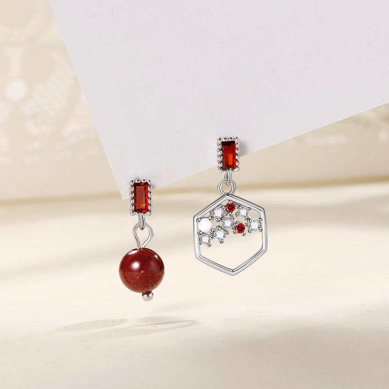 New Geometric Asymmetry Acacia Bean Burgundy Niche Design Bee Honeycomb Stud Earrings Earrings Women