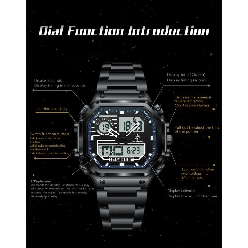 POEDAGAR Top Luxury Men Quartz Watch Waterproof Stainless Steel LED Man Watch Week Date Sports Military Electronic Watches