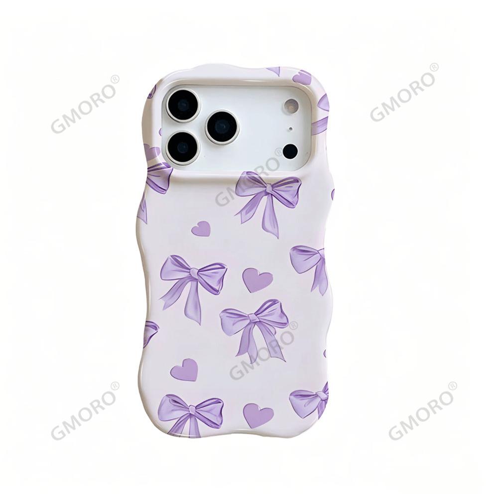 Nordic Station Simple Purple Bow Love Suitable for Apple 17pm Big Wave Mobile Phone Case 16 Film Anti-drop Cover