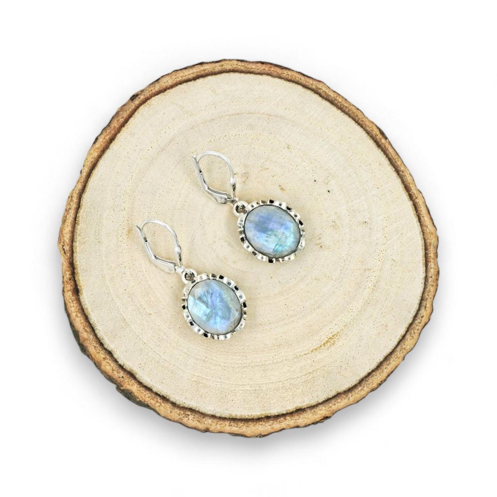 Natural Moonstone Dangle Earrings: 925 Sterling Silver Gemstone