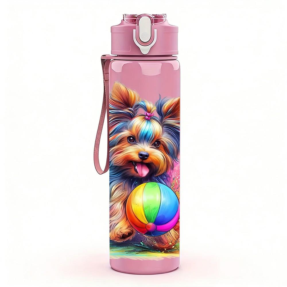 1PC Color Splash Yorkshire Terrier 750ml Color Plastic Sports Water Bottle Leakproof Flip Straw Lid For Sports Office Home Use