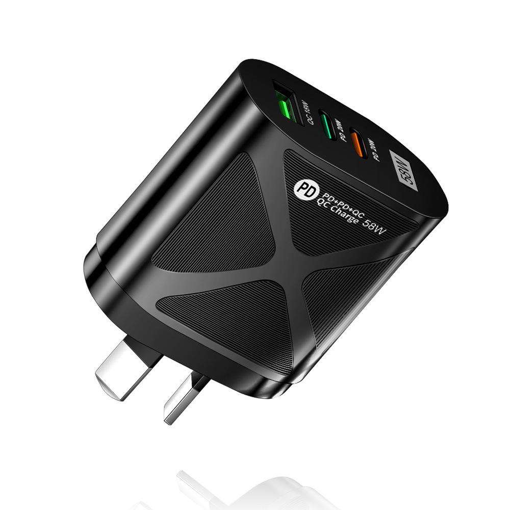 58W Multi-Standard Travel Charger with USB & Dual PD Fast Charging (EU/US/UK/KR/AU)