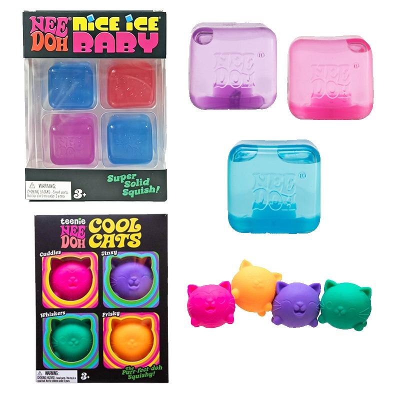 Bai Fen Bai Toys Needoh Mini Ice Cube & Cool Cat Toy Squishy Colorful Stretchable Non-Toxic Anxiety Relief Adhd Fidget Toy For Kids Adults Gift