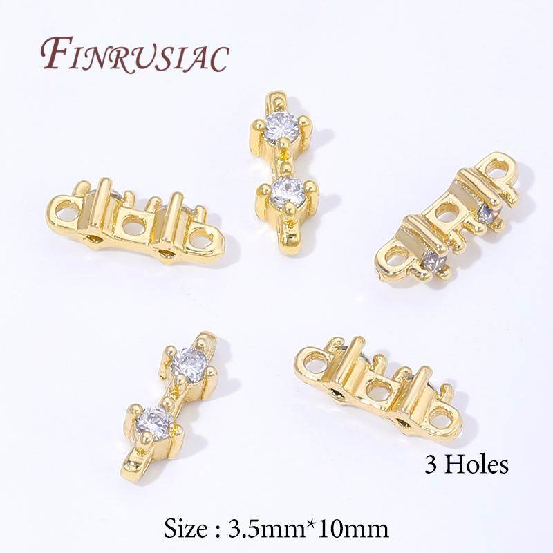 18K Gold Plated 2/3 Holes Spacer Bar,Brass with Zircon Beads Separators,Spacers For Bead DIY Jewelry Making Supplies Accessories