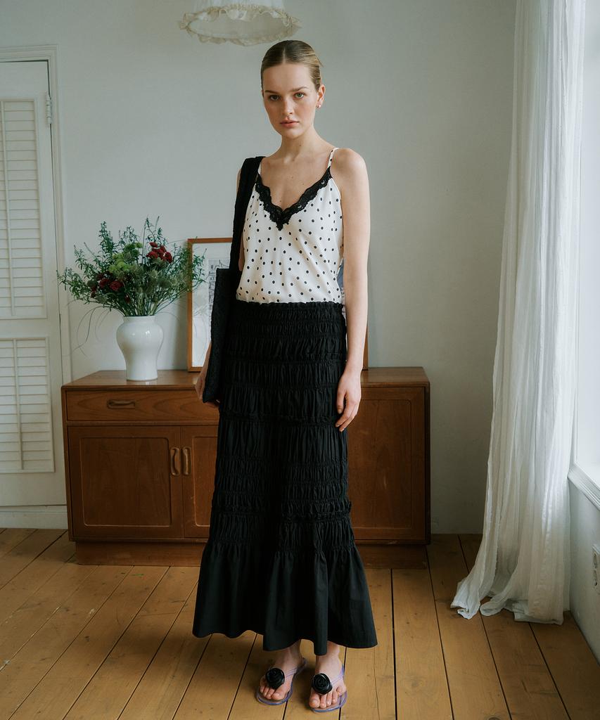 GREENBUTTER Shirring Long Skirt (Black)