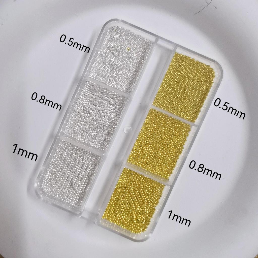 Mini Mixed Size Gold & Silver Steel Beads for Nail Art - Super Fine Round Metal Ornaments