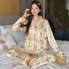Silky Ice Silk Pajamas Women'S Spring And Autumn Cartoon Jiyika Wow Small Eight Long-Sleeved Casual Loungewear Two-Piece Set