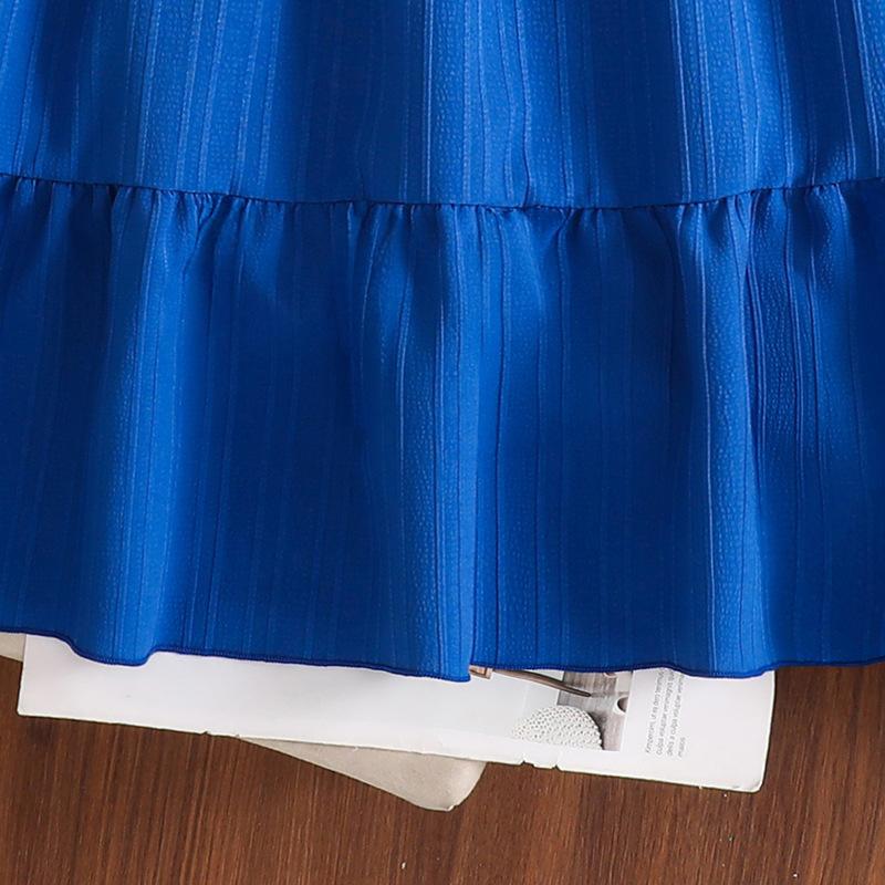 Girl's Dress Summer Dress New 8-12Y Children V-neck Bubble Sleeve Princess Dress Lace-up Dresses