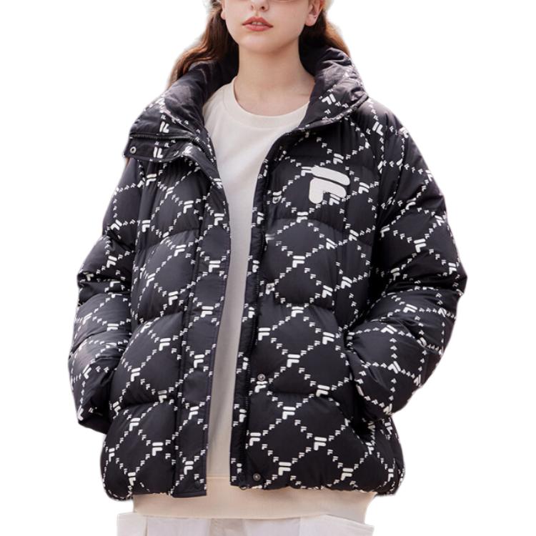 FILA Logo Pattern Full Print Stand Collar Warm Down Jacket Women outerwear Black T11W316903F-BK