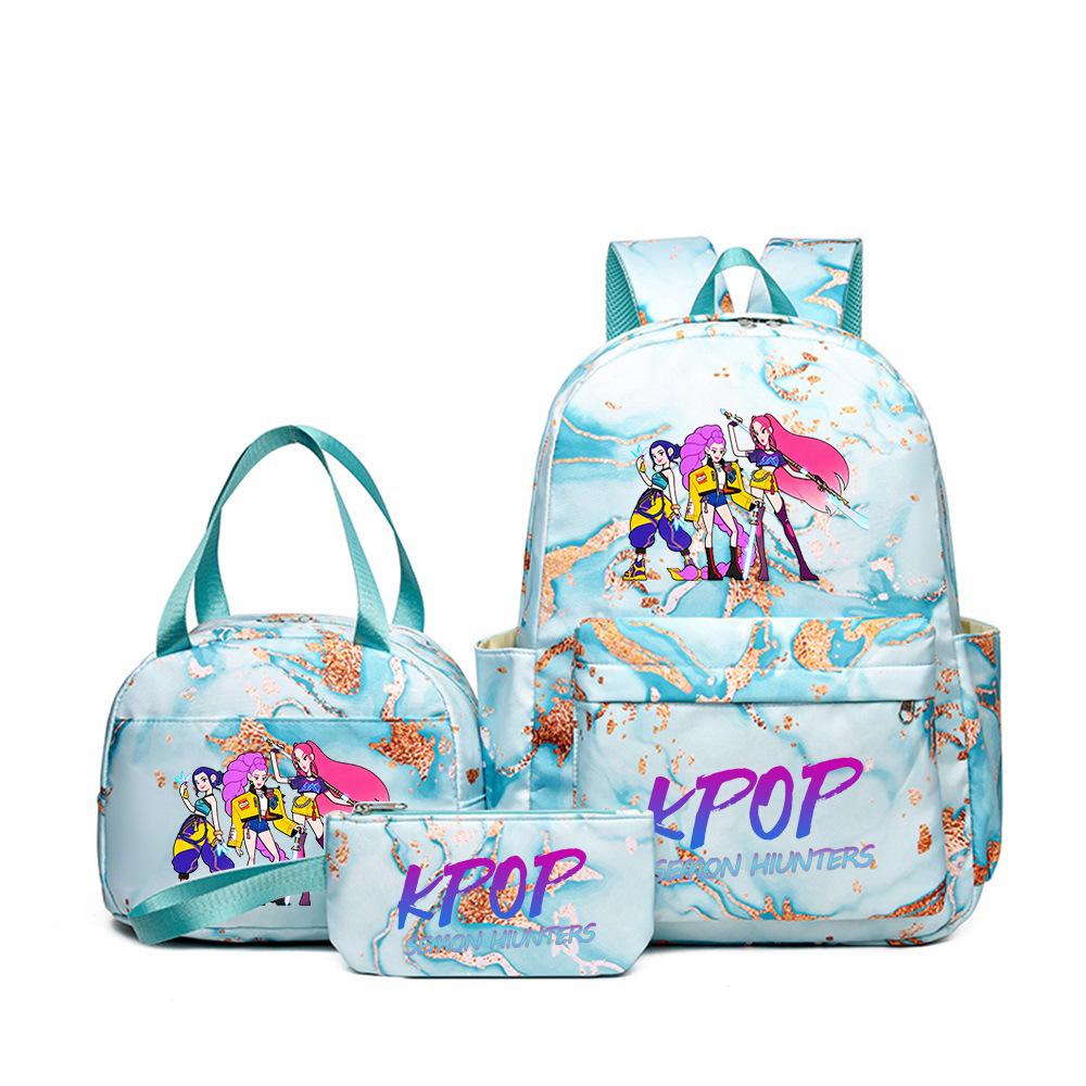 Demon Hunters Three-Piece Children'S School Bag Large Capacity 3D Digital Color Printing Kindergarten School Bag Meal Bag Pencil Bag