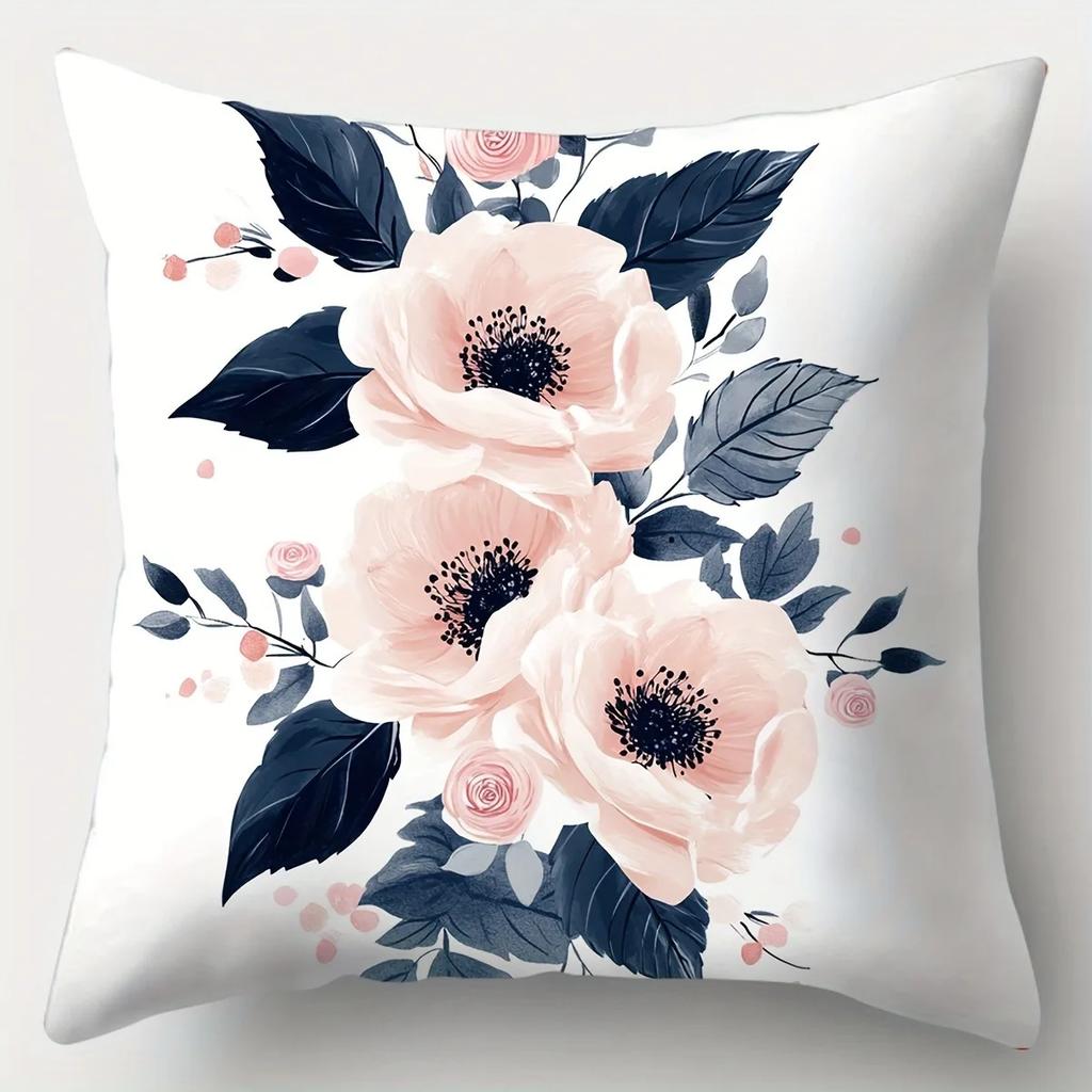 Modern Floral Collection Home Decoration Pillowcase for Living Room Bedroom Sofa Decorative Cushion Cover with Zipper Closure