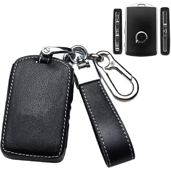SANRILY Pink Leather Key Fob Cover for Volvo XC90 2019 2020 2021 XC60 S90 V90 XC40 V60 Keyless Full Protector Smart Key Case Shell with Keychain