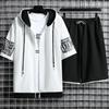 Summer Men's Cardigan Sweatshirt Set Tracksuit Casual Sets Men's Sportswear Hooded Short Sleeve Set Tshirts+Short 2PCS Sports Suit Loose Clothing