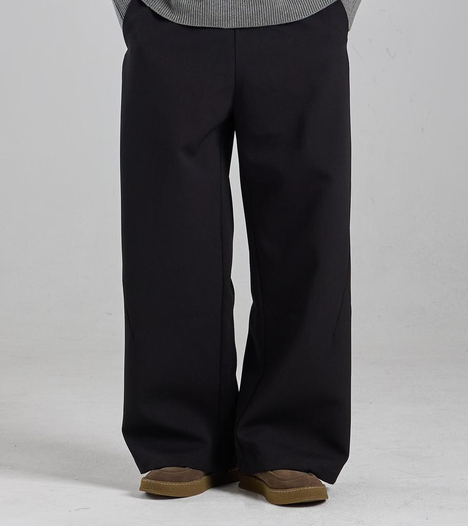 Beoteunseoul Side Cut Relaxed Elastic Waist Pants (Black)