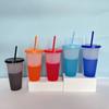 Hot 710ML PP Temperature Sensitive Color Changing Plastic Cup 24oz Large Capacity Water Cup Single-layer Transparent Straw Cup