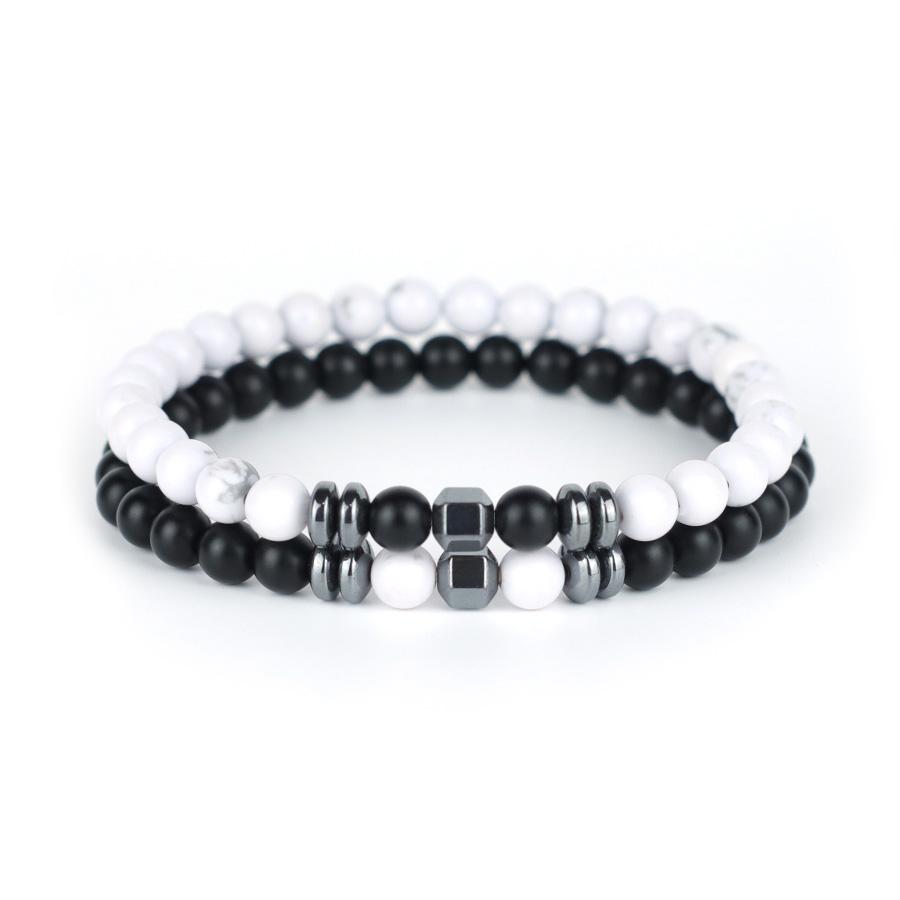Noter New Design Mens Bracelet With Stone 2Pcs/Set 6mm Volcanic Rock Turquoise Hematite Yoga Meditation Healing Braslet Homme