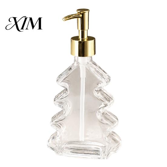 Christmas Tree Soap Dispenser 300ml Dispenser, Glass Hand Dish with Pump, Table Centerpiece Xmas Decorative Empty Bottle for Soap, Kitchen,