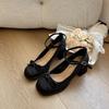 Fashion Women's Square Head Shallow Mouth Single Shoes Autumn New Butterfly Knot Anti-slip Wear-resistant Low-top High Heels