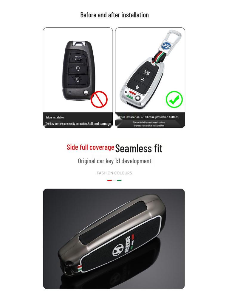 High-End Key Case for 21 Hyundai Models: Fits 2020 Elantra, Reina, ix35 – Unisex Car Key Shell with Buckle