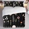 3-Piece Bedding Pillowcase Quilt Cover Set Black Background Soft Flower Plant 2D Digital Printing For Bedroom Dormitory Decor