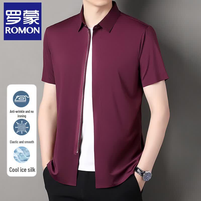 Luomeng Men's Ice Silk Short Sleeve Zipper Shirt
