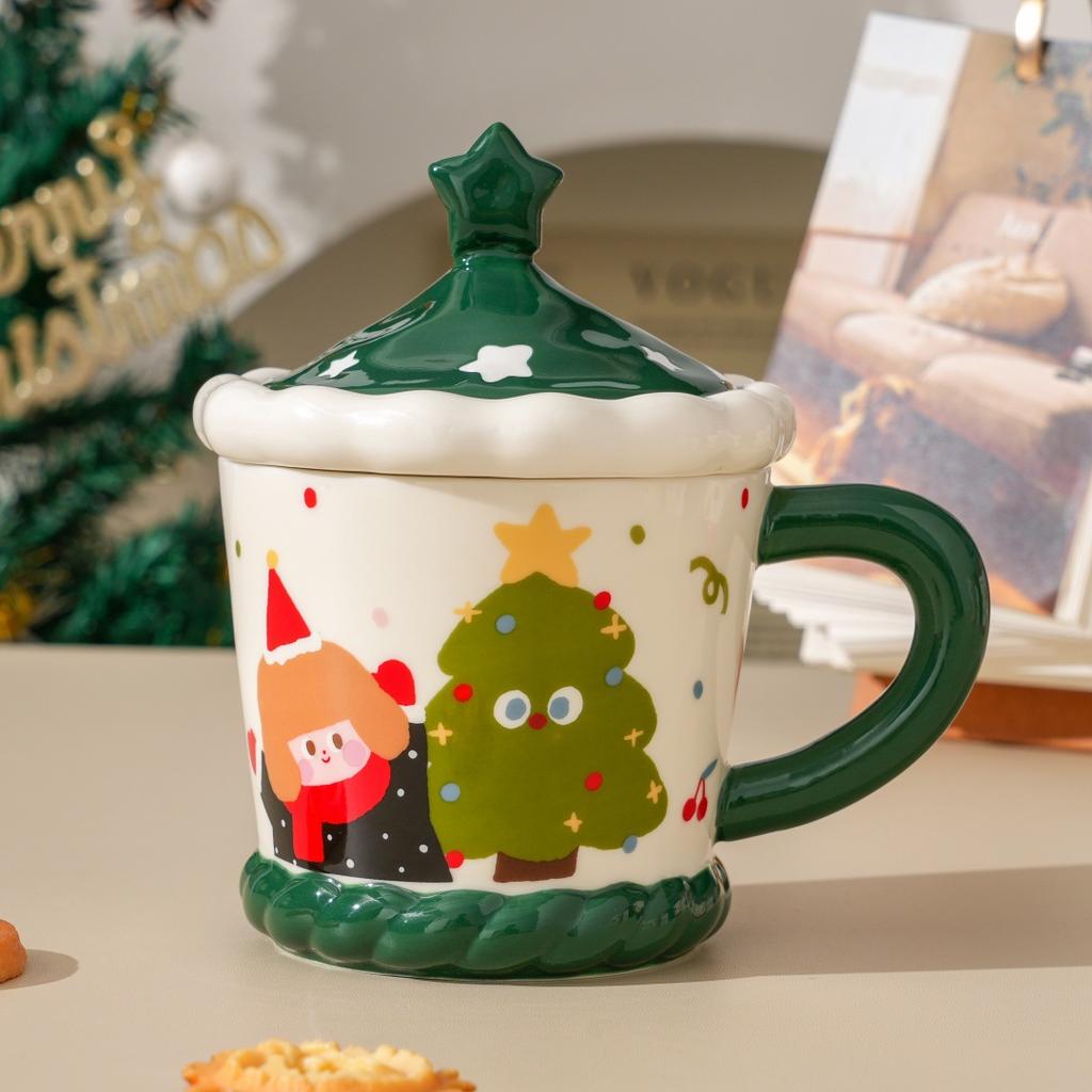 Christmas New Product Mug Gift Box Set with Lid, High-value Water Cup, Couple Large-capacity Ceramic Cup Small Gift.