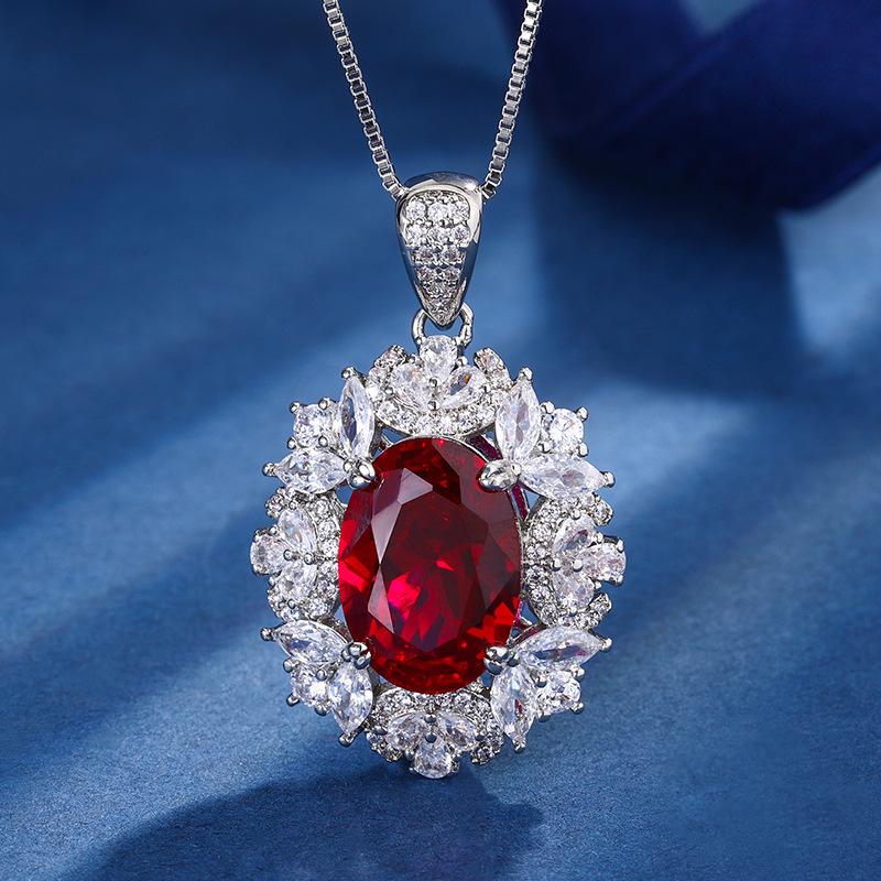 Jewelry Copper Bottom Gold-Plated Simulation Red Corundum Retro Suit Female Main Stone 10 * 14-8 * 10