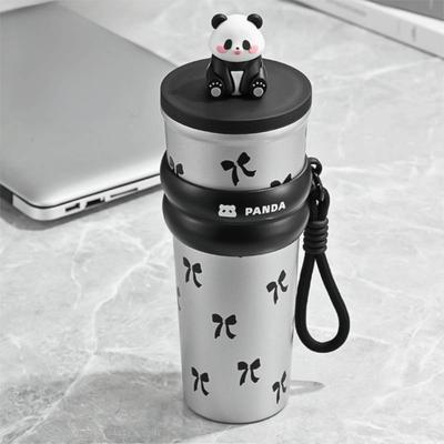 316 Stainless Steel Panda Thermos Cup 700ml Fall-proof Car Coffee Mug Large Capacity with Straw Thermal Drinking Cup Sport