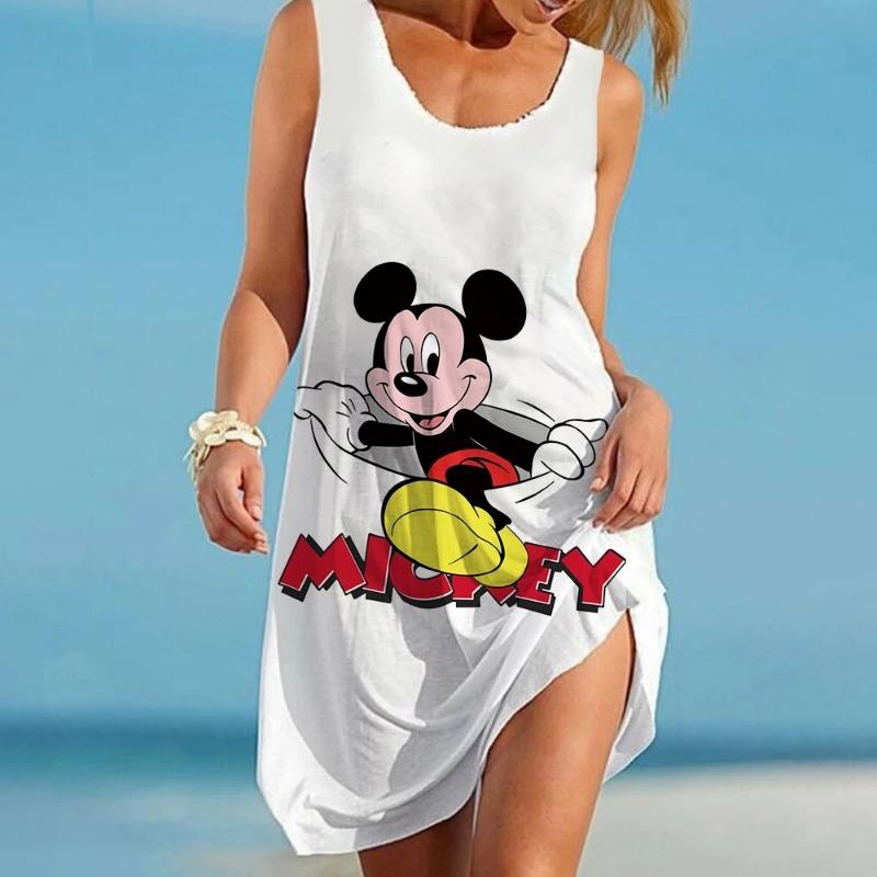 Disney Mickey Minnie Slip Dresses Summer 3D Print Clothing Cartoon Women's/Kids Beach Dress Cute Sling Beach Cool Top