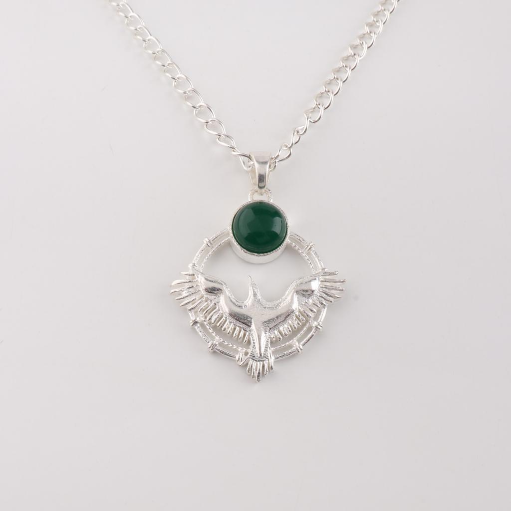 Naturlig Grön Onyx Cabochon Ädelsten 925 Sterling Silver Smycken Dam Hänge 1.43" CP-38-25