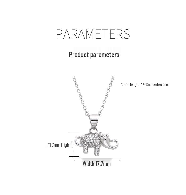 925 Sterling Silver Full Diamond Little Elephant Pendant Necklace for Women